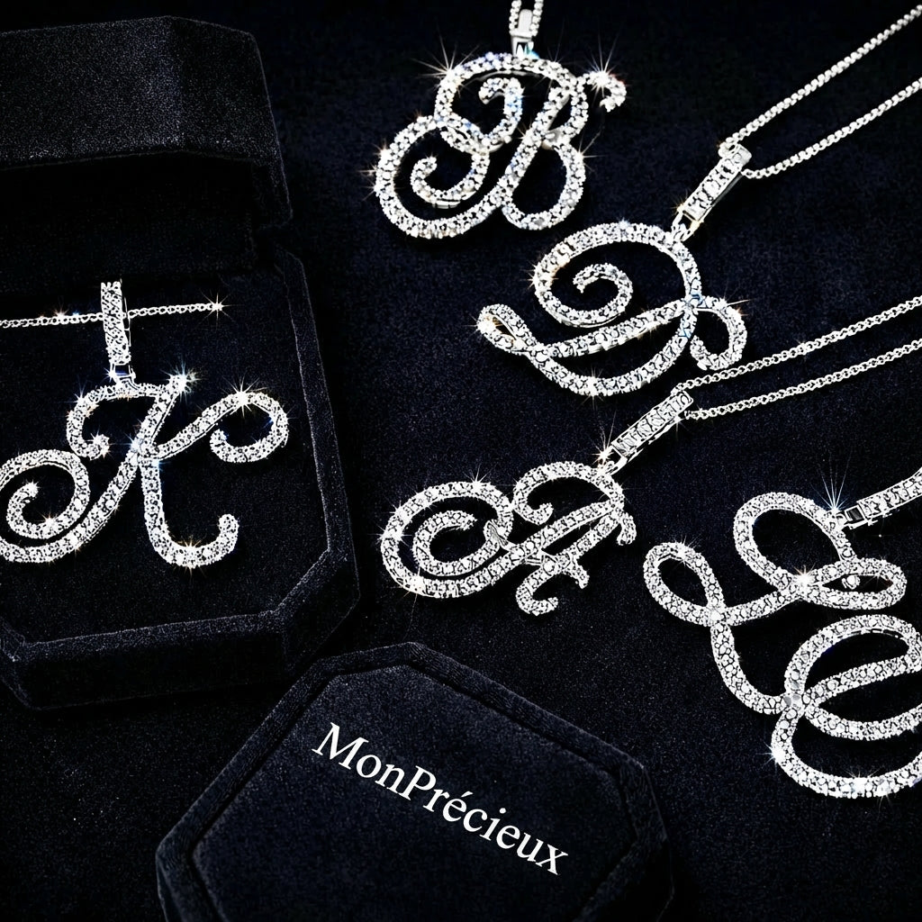 Collier initial en cristal et diamant